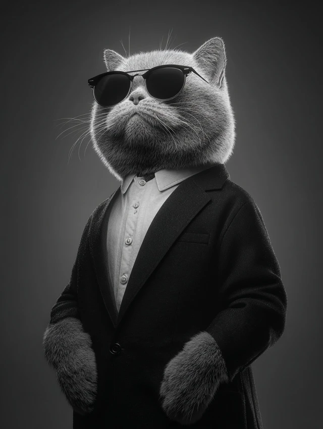 Stylish Cat in Suit Versace Fashion Campaign