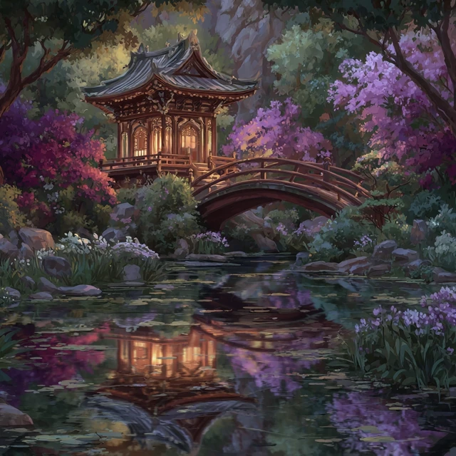 Detailed Temple Bridge Reflection