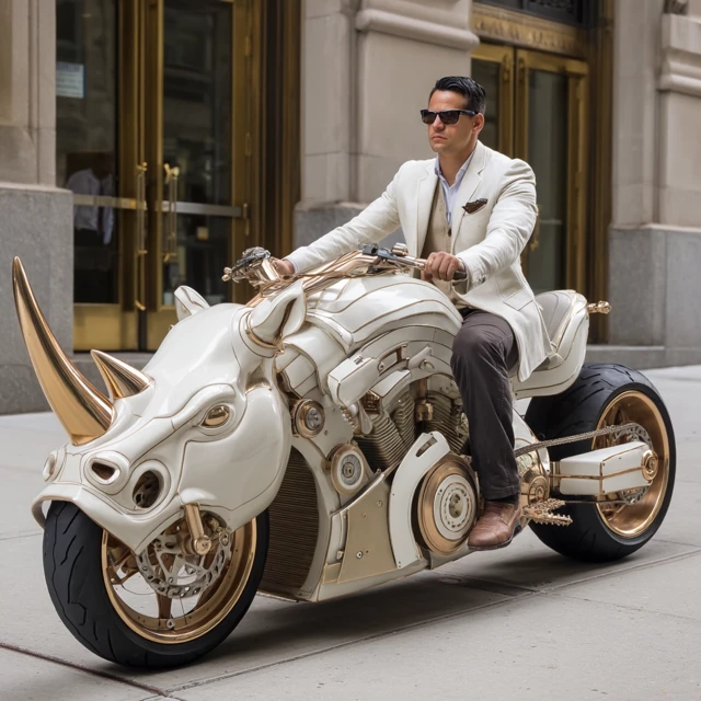 Gold Rhino Motorcycle Elegant Man Fifth Avenue