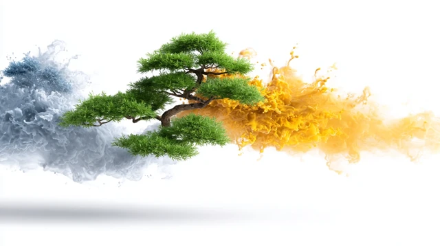 Dreamlike Ink Painting Pine Tree Landscape Art Illustration