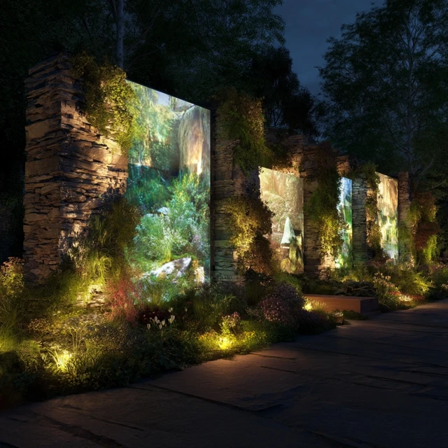 Digital Garden Light Projections and Living Plants