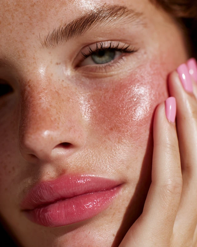 Dewy Skin Close Up Glossy Lips Natural Beauty
