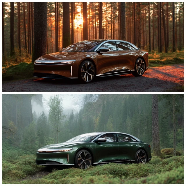 Lucid Air Brown Green Electric Car Photography