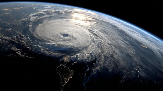 Typhoon Over Pacific Ocean Satellite View
