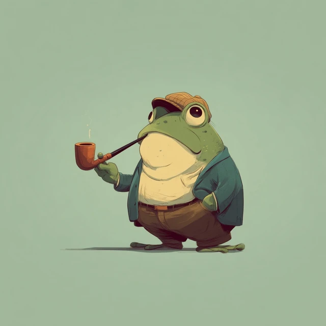 Cartoon Frog with Pipe and Hat