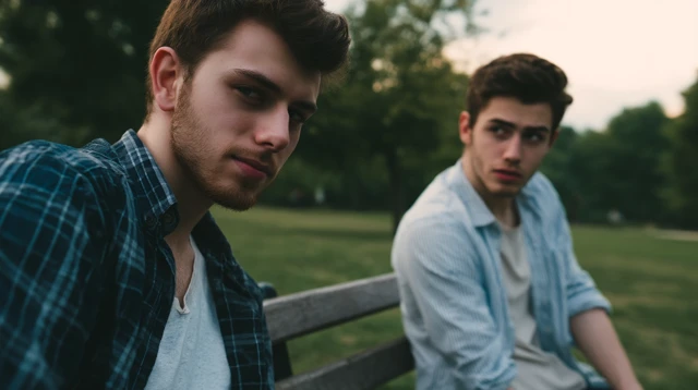 Young Men in Park Candid Moment