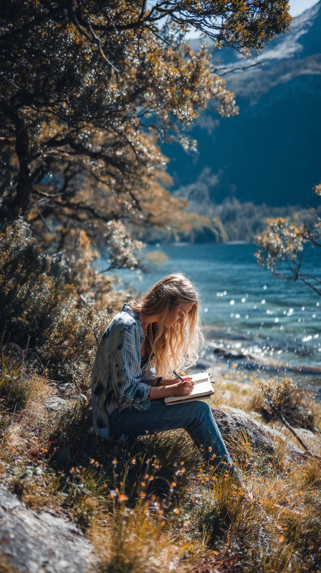 Teenager Journaling in Nature Magical Anime Art