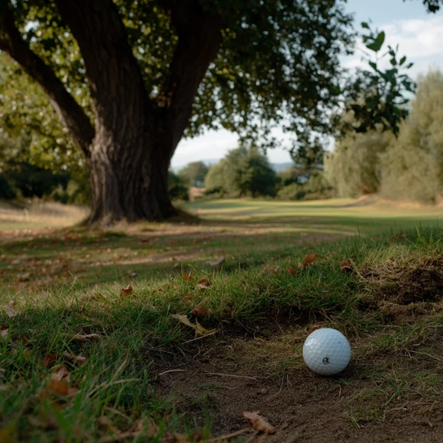 Golf Ball Next to Tree on Golf Course