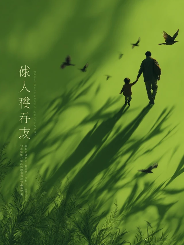Fathers Day Poster Green Landscape and Father Child
