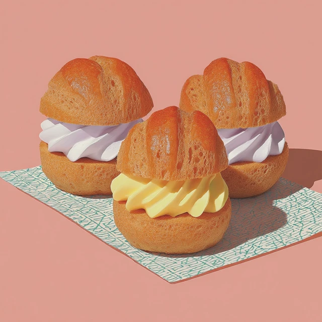 Delicious Cream Puffs on a Pink Background