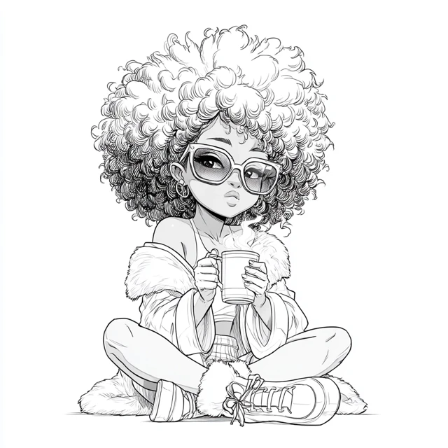 Chibi Girl with Afro Coloring Page
