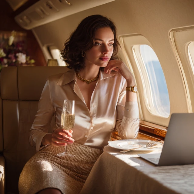 Luxury Travel Young Woman Private Jet Business