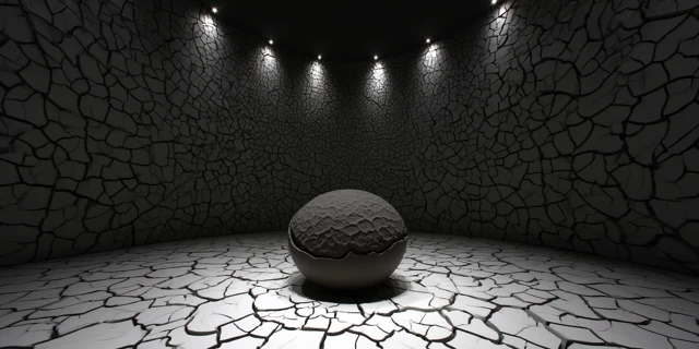 Cracked Eggshell in Dim Lit Room