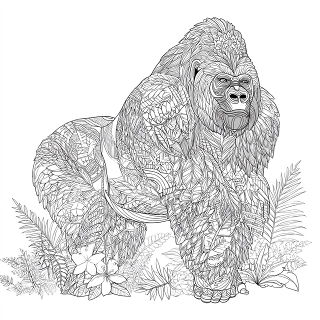 Mountain Gorilla Coloring Page in Millie Marotta Style
