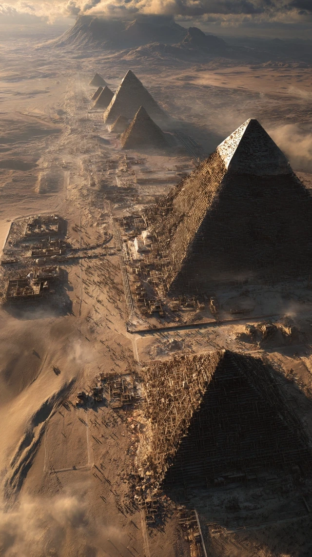 Ancient Egyptian Pyramid Construction Aerial View