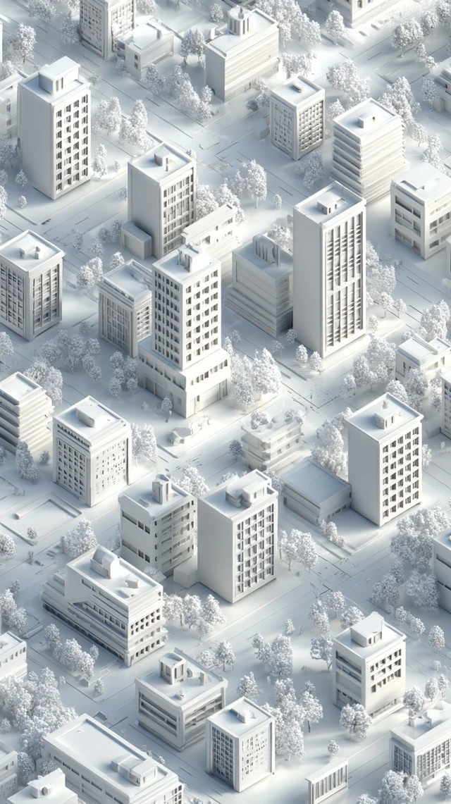 Isometric White Paper Cutout Cityscape in 3D