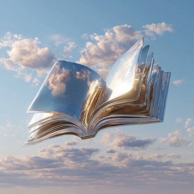 Metallic Book in the Sky Surreal Branding Concept