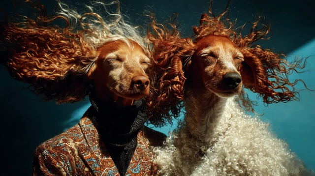 Joyful Canines: Blissful Pups Against Azure Backdrop