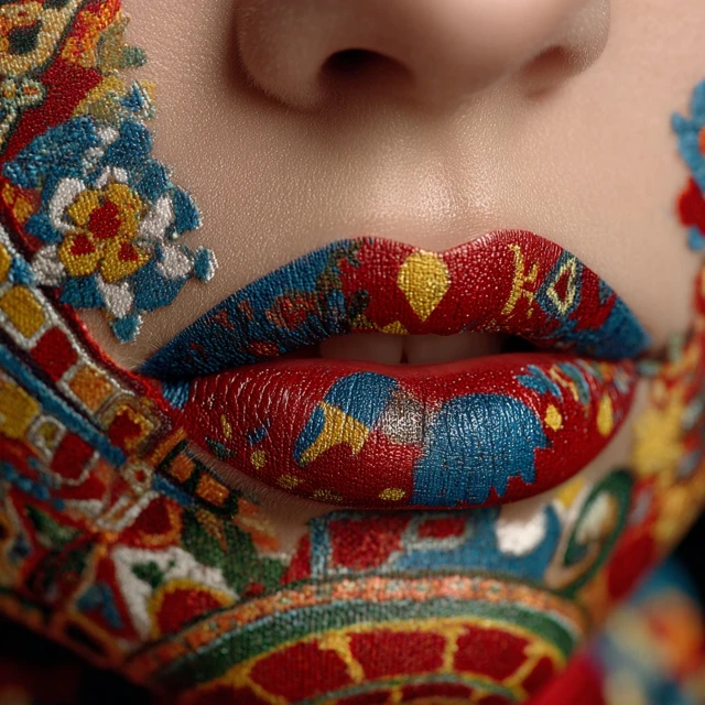Spanish Aztec Art Red Lips Venetian Style
