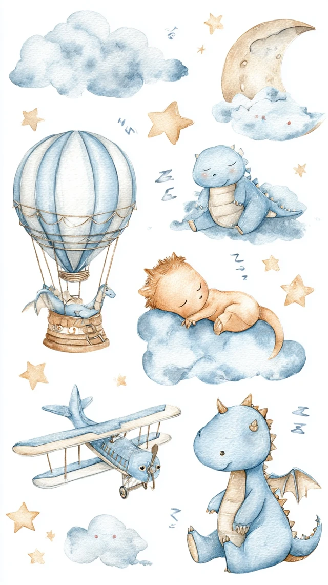 Cute Baby Clipart Watercolor Elements in Pastel Tones