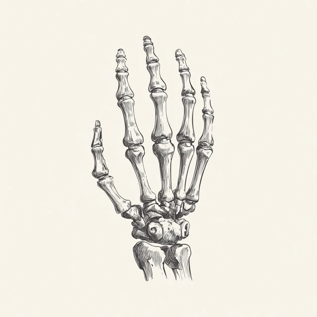 Hand Skeleton Illustration Black and White Sketch