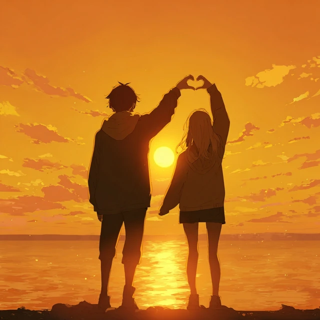 Anime Sunset Romance A Heart Shaped Sun Couple