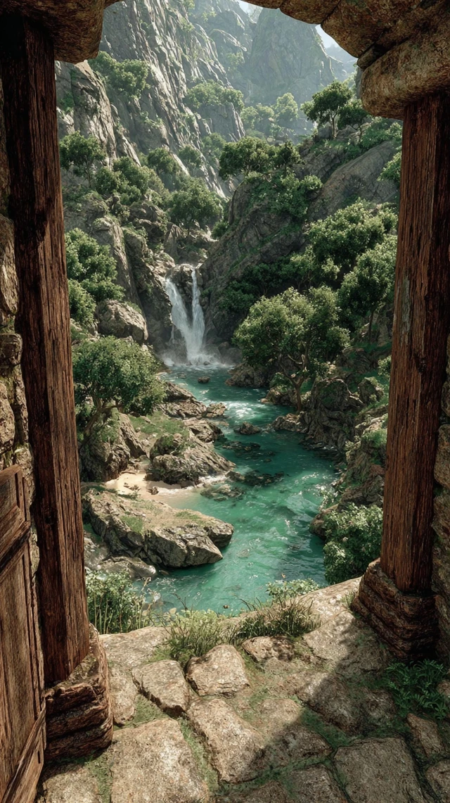 Waterfall Valley View Lush Green Nature Landscape