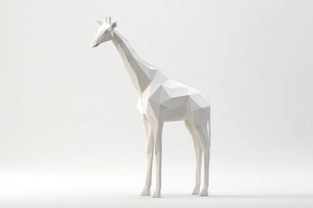 3D Giraffe Sculpture Low Poly Style White Background