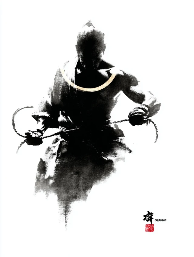 Japanese Ink Drawing of Rope Flow Exercise