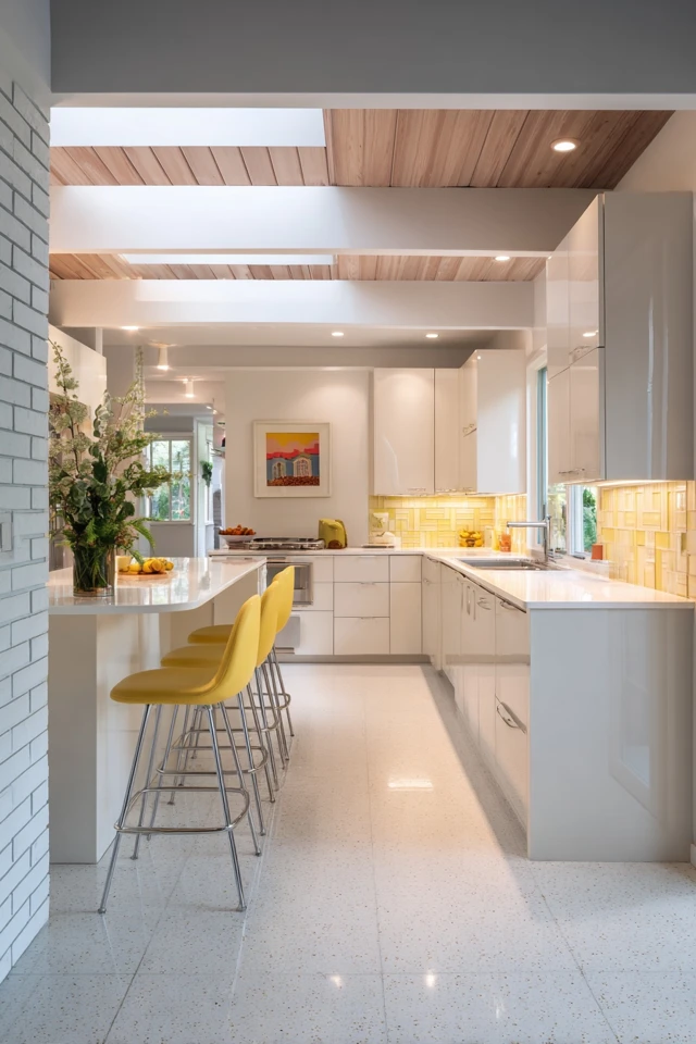 Mid Century Modern Kitchen Design White Minimalist