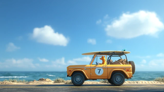 Cartoon Car Adventure Dog on the Road