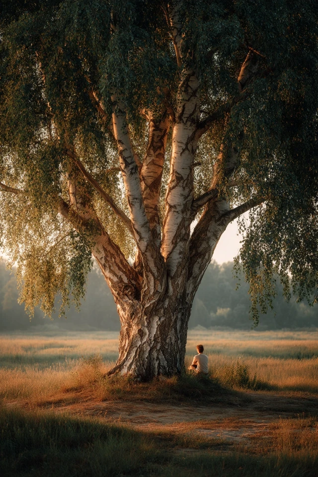 Birch Tree Summer Sunset Couple