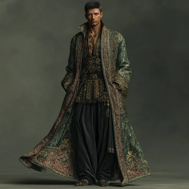 Elegant Man in Ornate Attire Hyperrealistic
