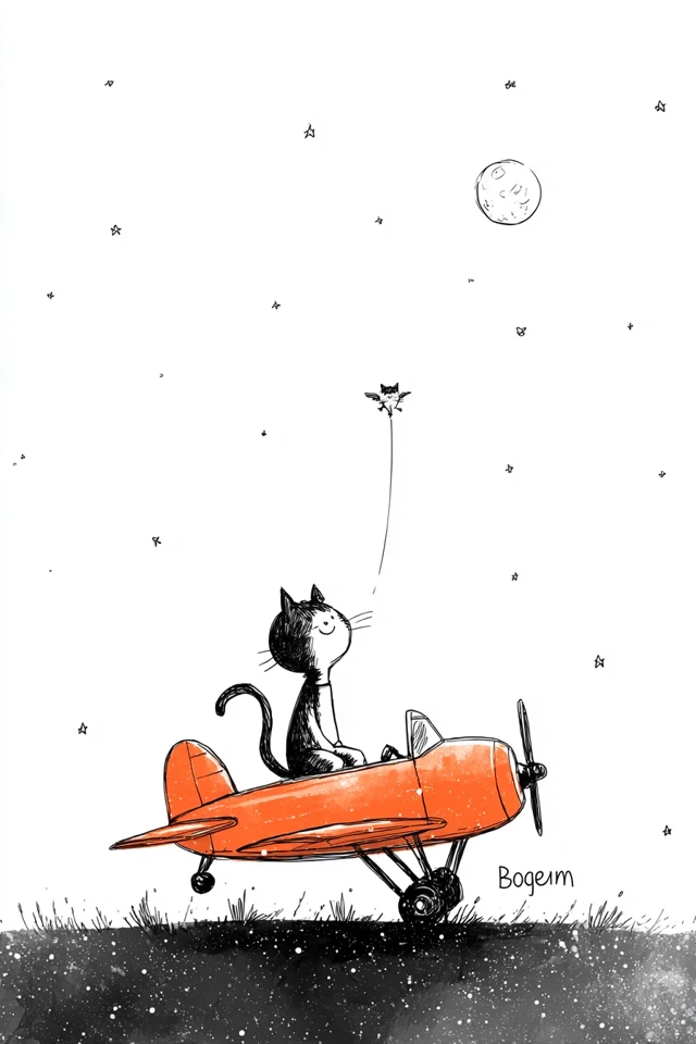 Cat on Airplane Cartoon Illustration