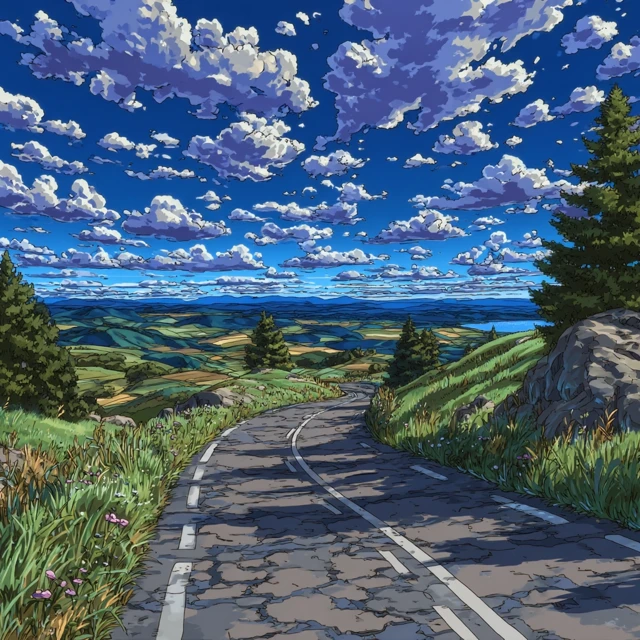 Summer Hokkaido Landscape Scenic View Anime Art