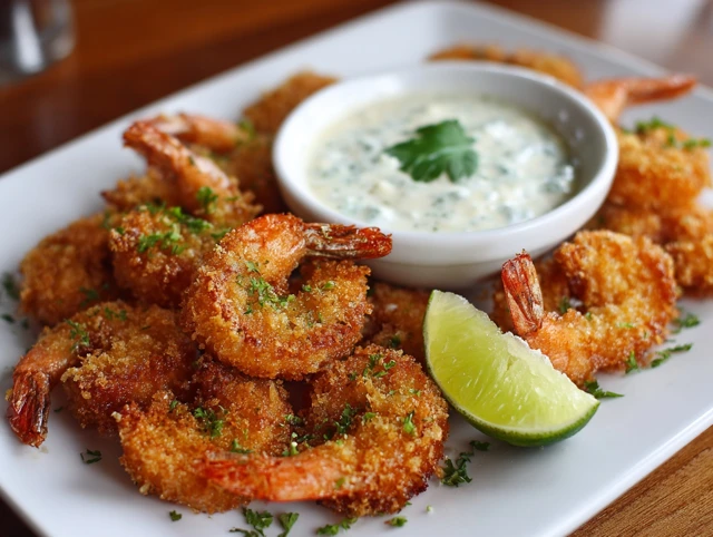 Fried Prawns with Lime Aioli Delicious Seafood Meal