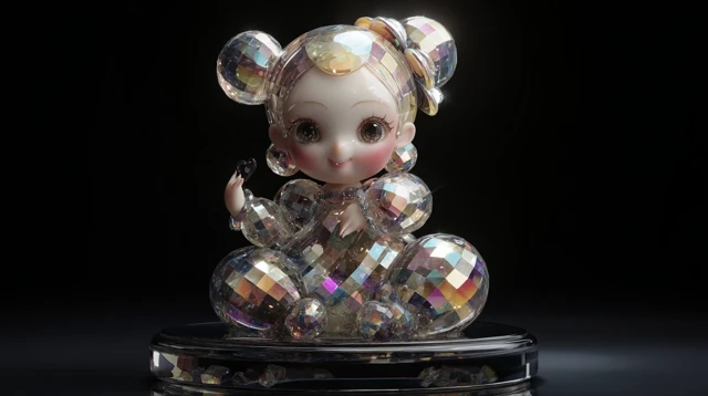 3D Pop Mart Toy: Crystal Girl and Bunny Sculpture