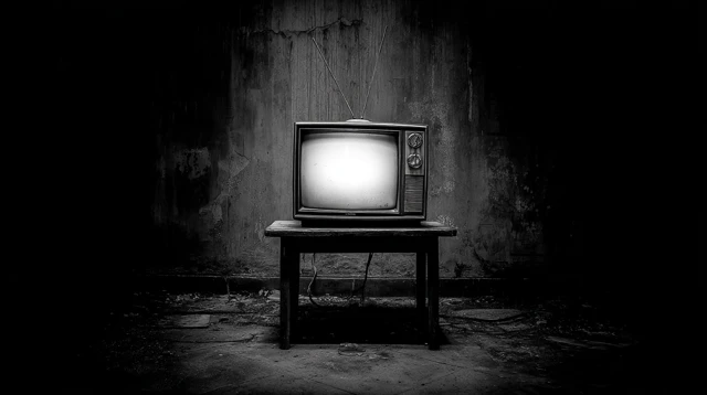 Creepy Abandoned TV Black and White Horror