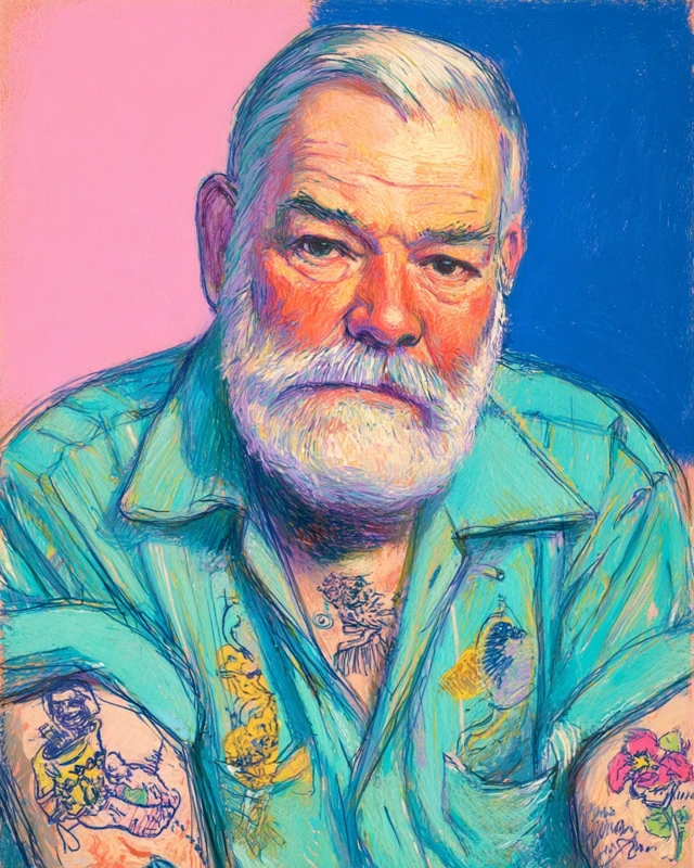 Ernest Hemingway Tattoo Portrait by Wayne Thiebaud