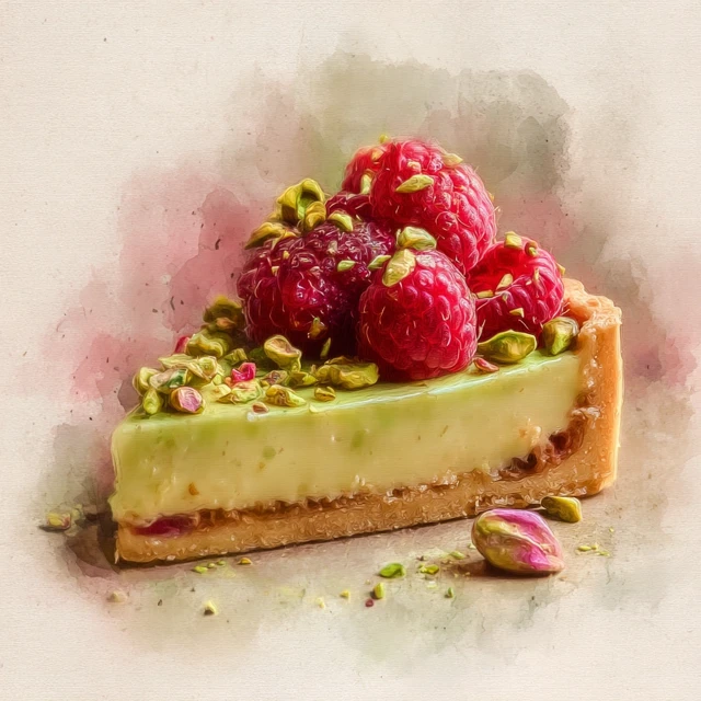 Pistachio Raspberry Tart Watercolor Art