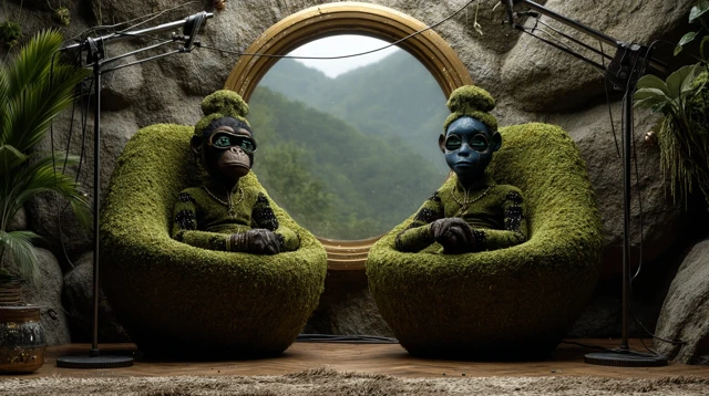 Co-hosts in Mossy Chairs, Dramatic Perspective