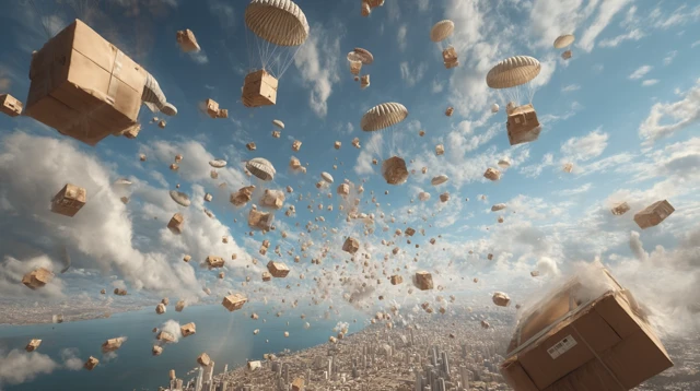 Boxes Falling From The Sky City View Cinematic Image