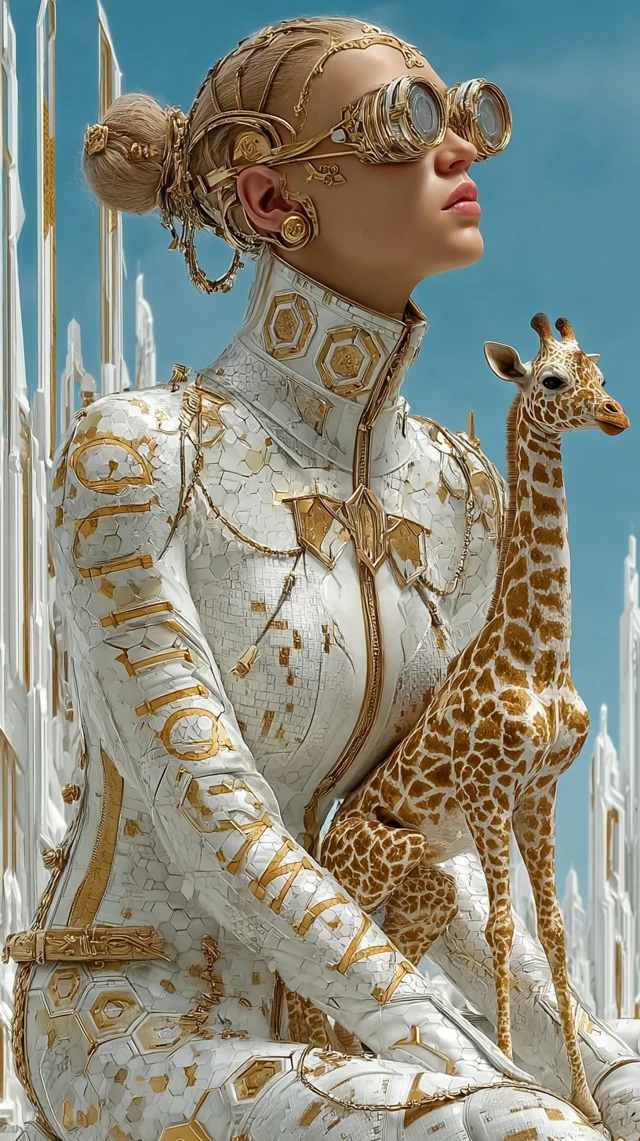 Cyberpunk Queen with Giraffe Futuristic Art