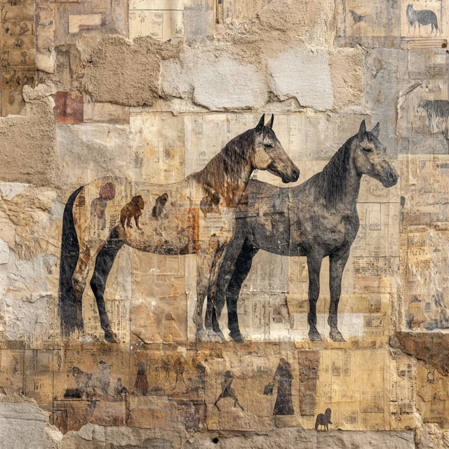 Abstract Horses on Ancient Wall Artwork
