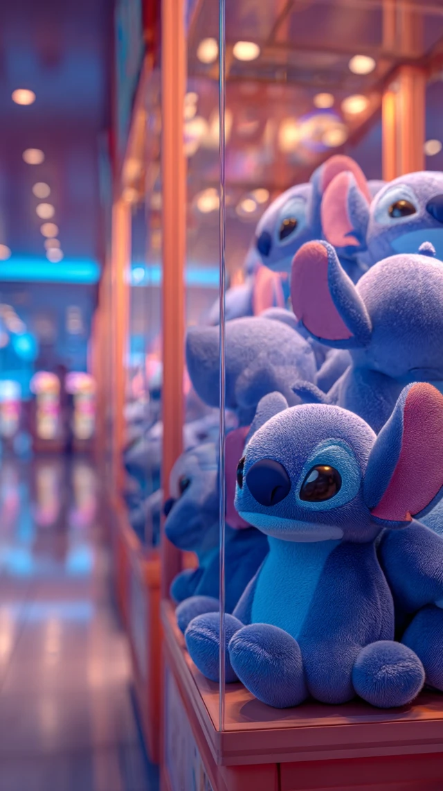 Stitch Plush Toys in a Claw Machine 3D Render