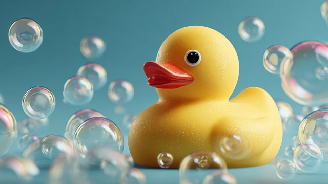 Rubber Duck in Soap Bubbles 3D Render Creative Minimal