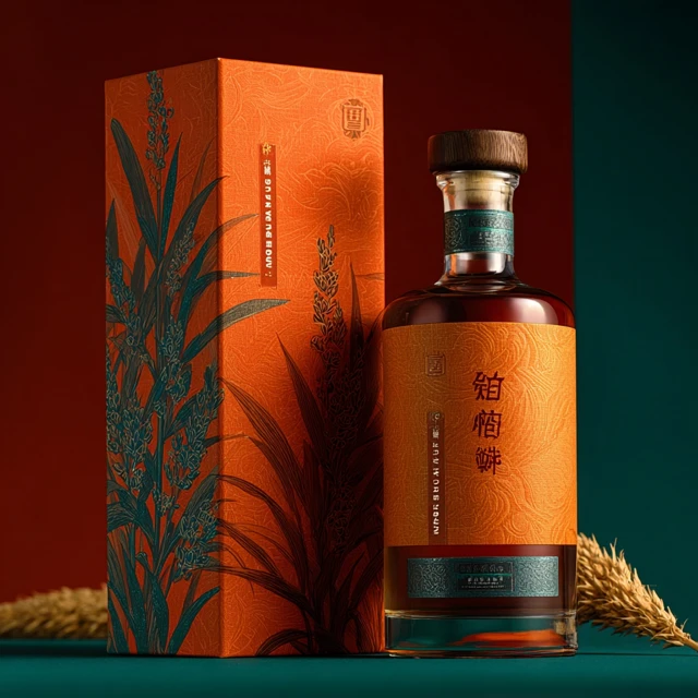 Chinese Rum Bottle Design with Sugarcane Icon