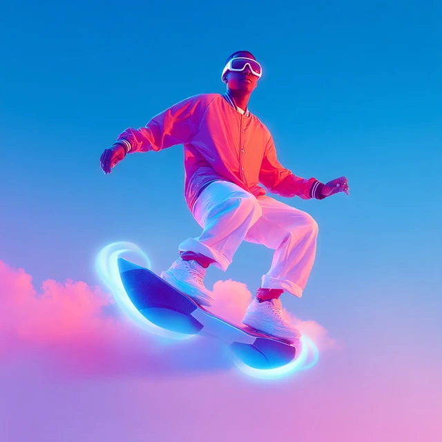 Boy on Hoverboard in the Clouds