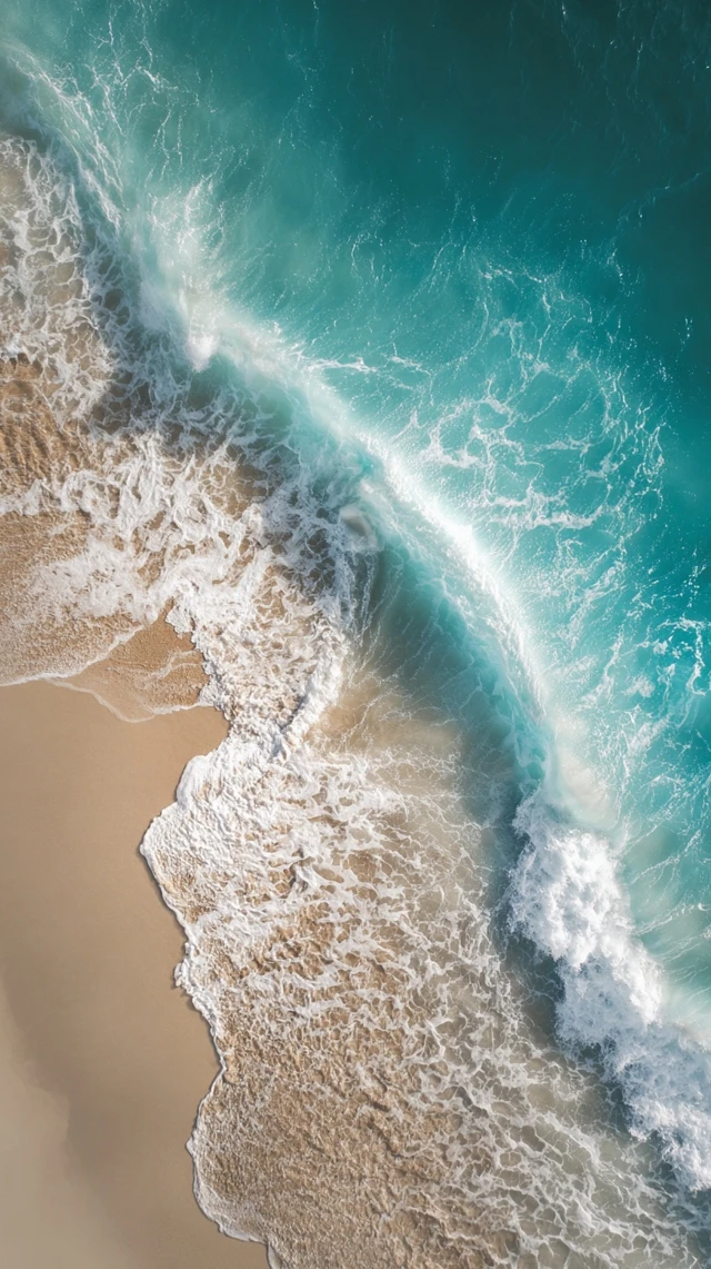 Ocean Waves Crashing on Shore Aerial View