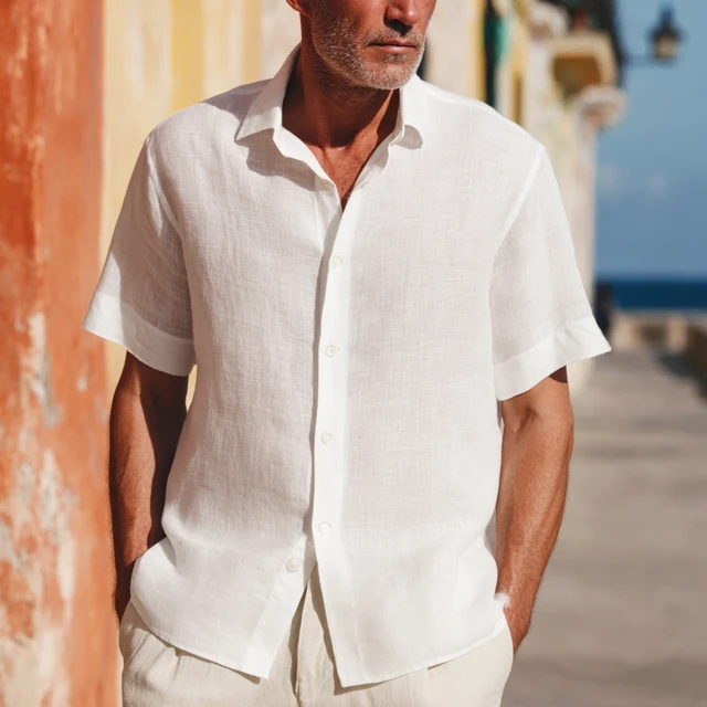 Mens White Linen Shirt - Vacation Style